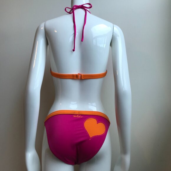 Billabong BLUE CRUSH era Vintage bikini solid Orange & Pink halter heart RARE - Picture 2 of 10